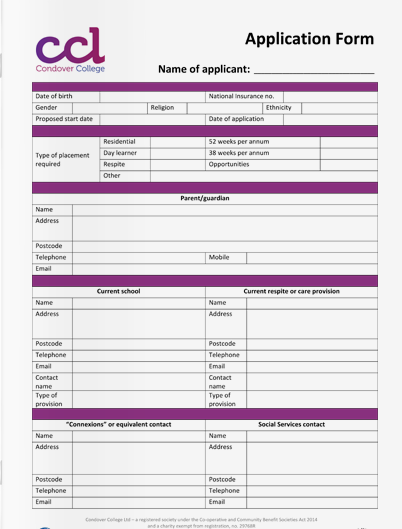 Condover Learner Application Form